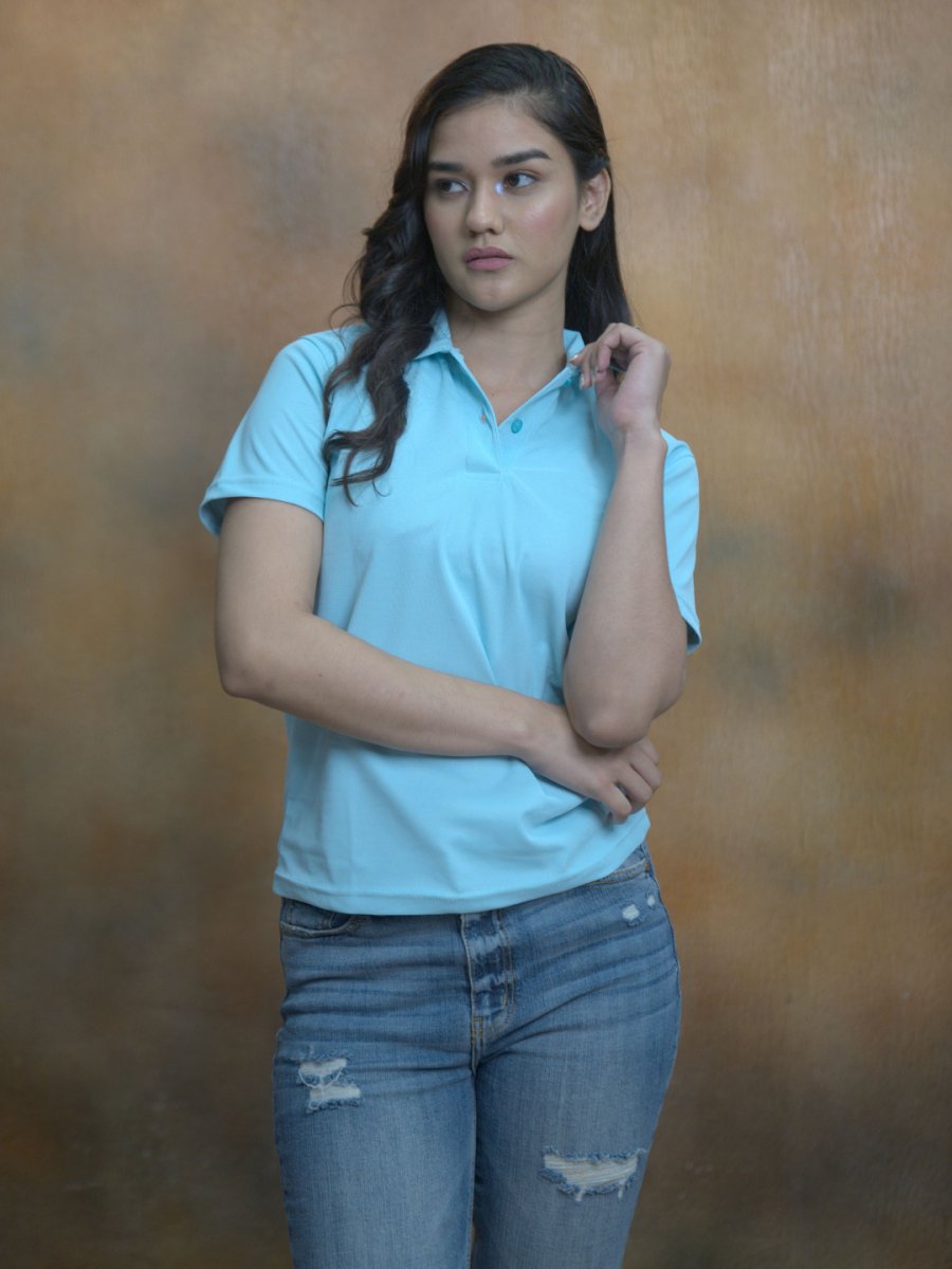 Women's Solid Blue Polo T-shirt