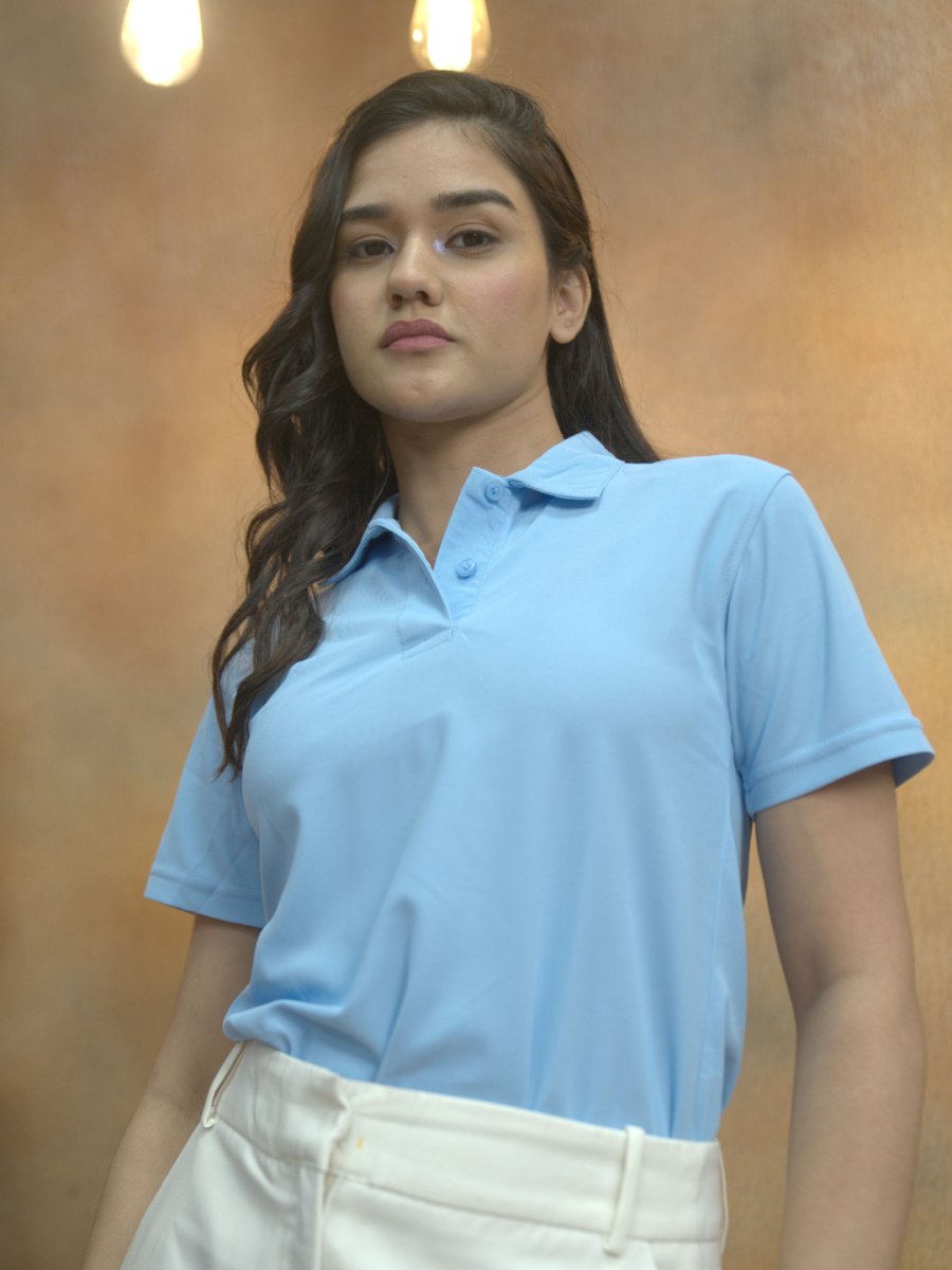 Women's Solid Blue Polo T-shirt