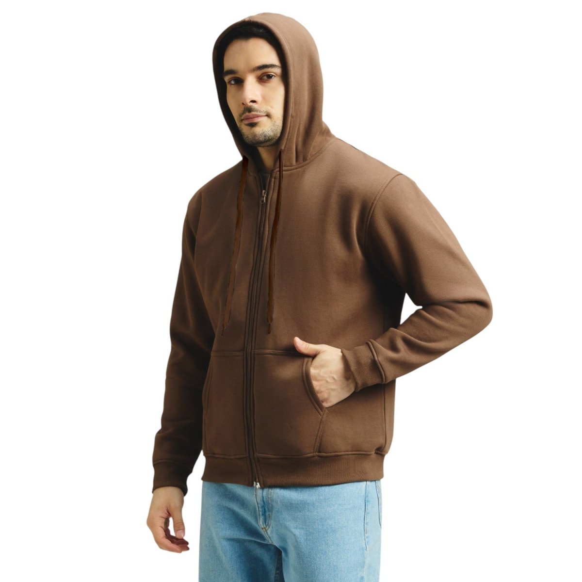 Classic Winter Zip-Up Hoodie for Men in Brown | UNIREC