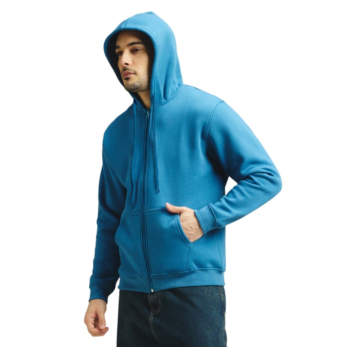 Classic Winter Zip-Up Hoodie for Men in Denim Blue | UNIREC