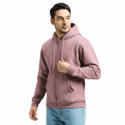 Classic Winter Zip-Up Hoodie for Men in Dusty Rose | UNIREC