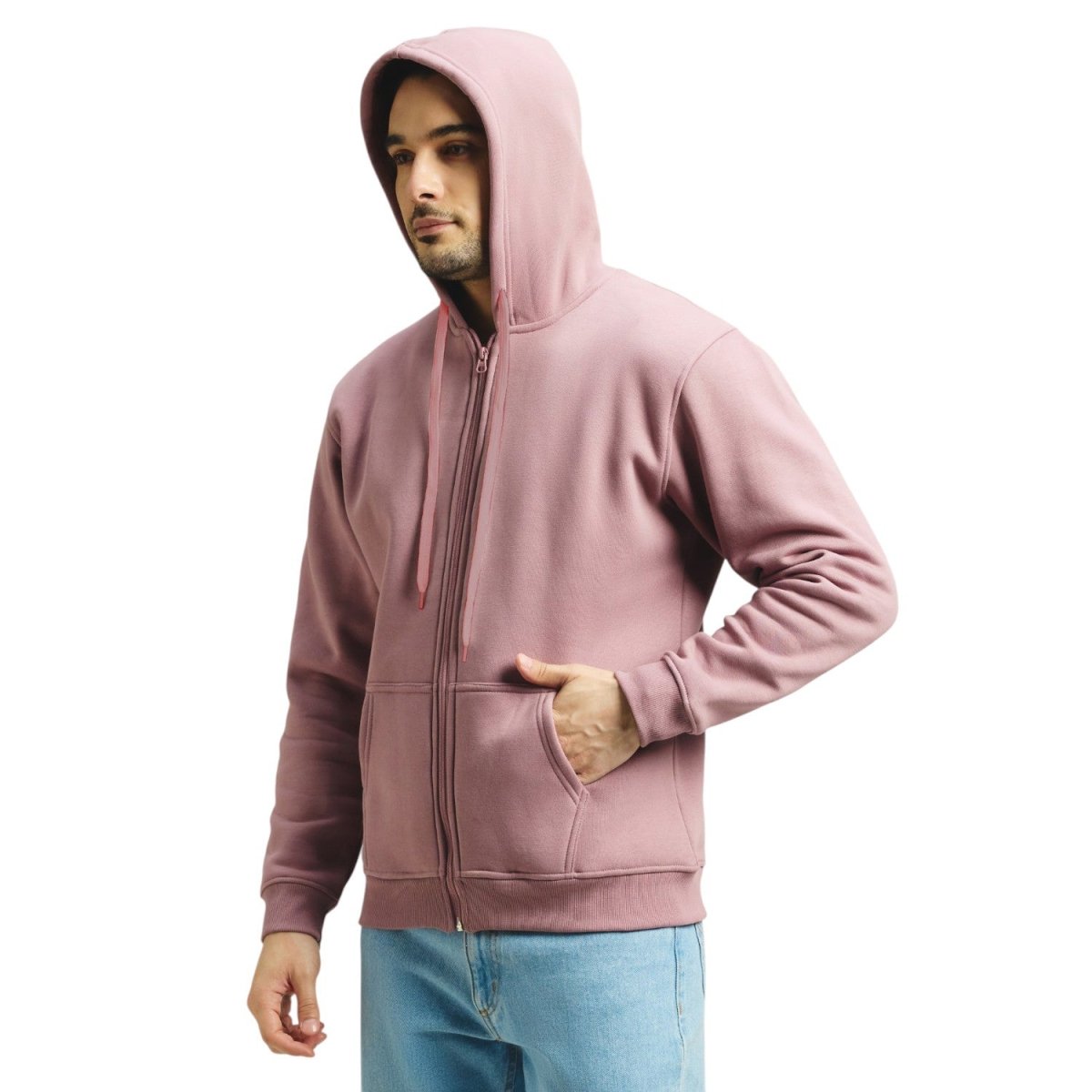 Classic Winter Zip-Up Hoodie for Men in Dusty Rose | UNIREC