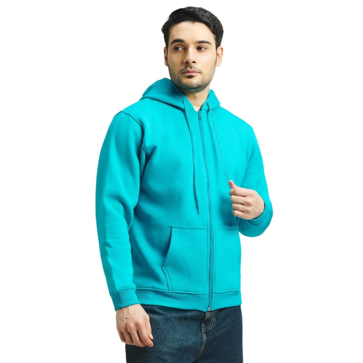 Classic Winter Zip-Up Hoodie for Men in Sea Green | UNIREC