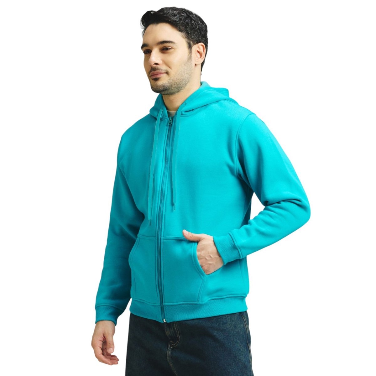 Classic Winter Zip-Up Hoodie for Men in Sea Green | UNIREC