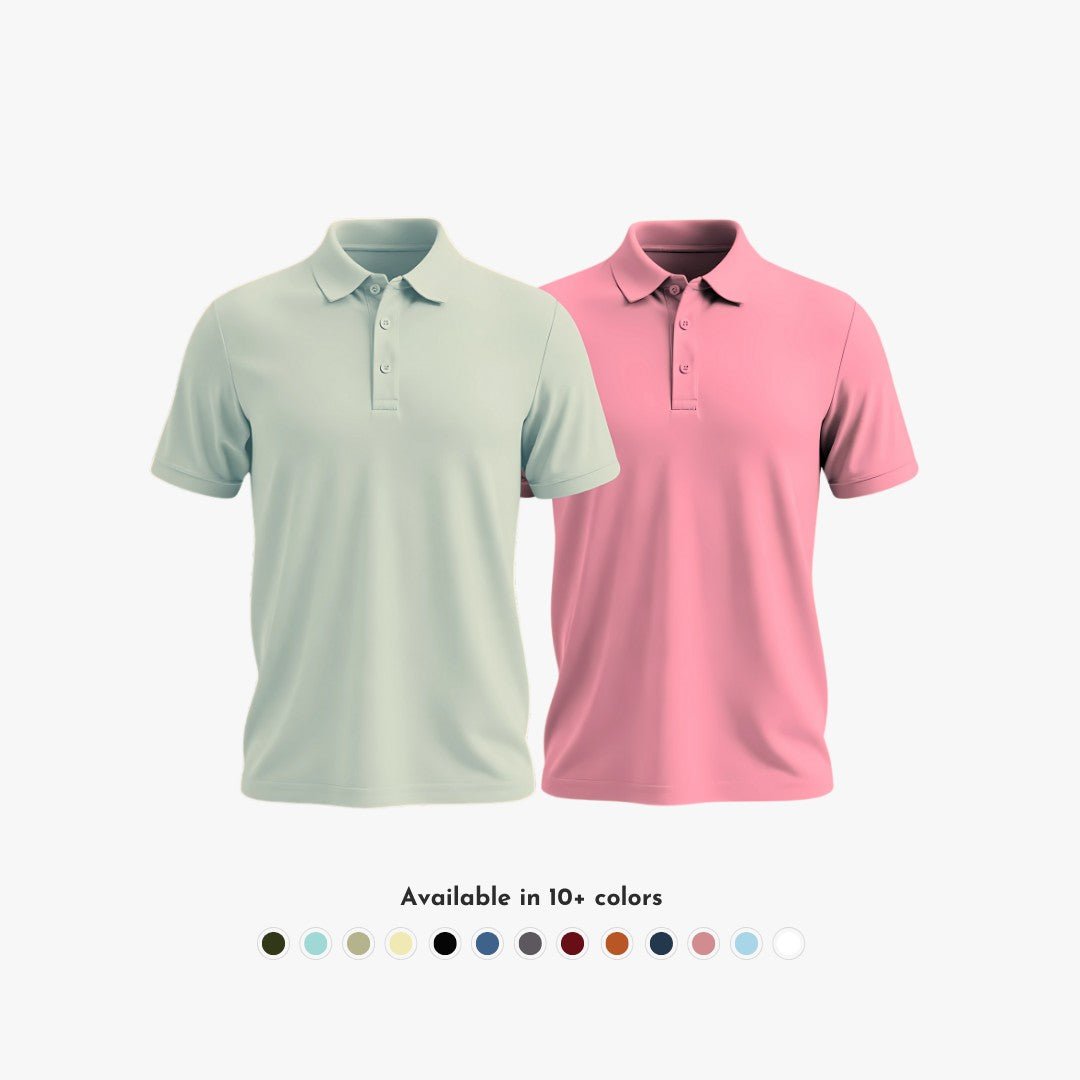 Combo Pack of 2 Men's Solid Matte Polo Collar Rose & Aluminum T-shirts