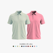 Combo Pack of 2 Men's Solid Matte Polo Collar Rose & Aluminum T-shirts