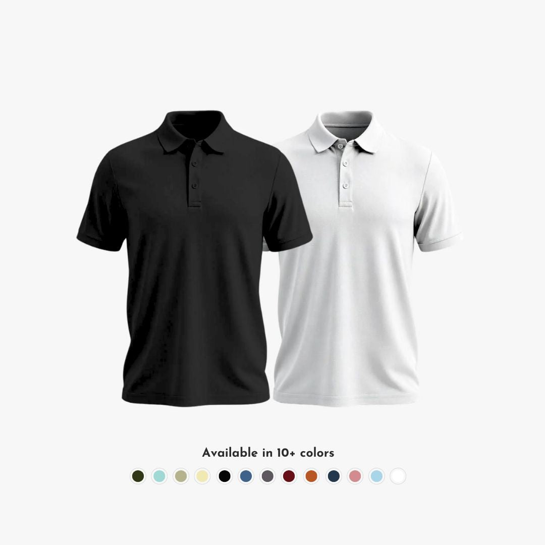 Matte Polo - Ultra Soft Combo Pack of 2 Men's Solid White & Black T-shirts