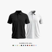 Combo Pack of 2 Men's Solid Matte Polo Collar White & Black T-shirts