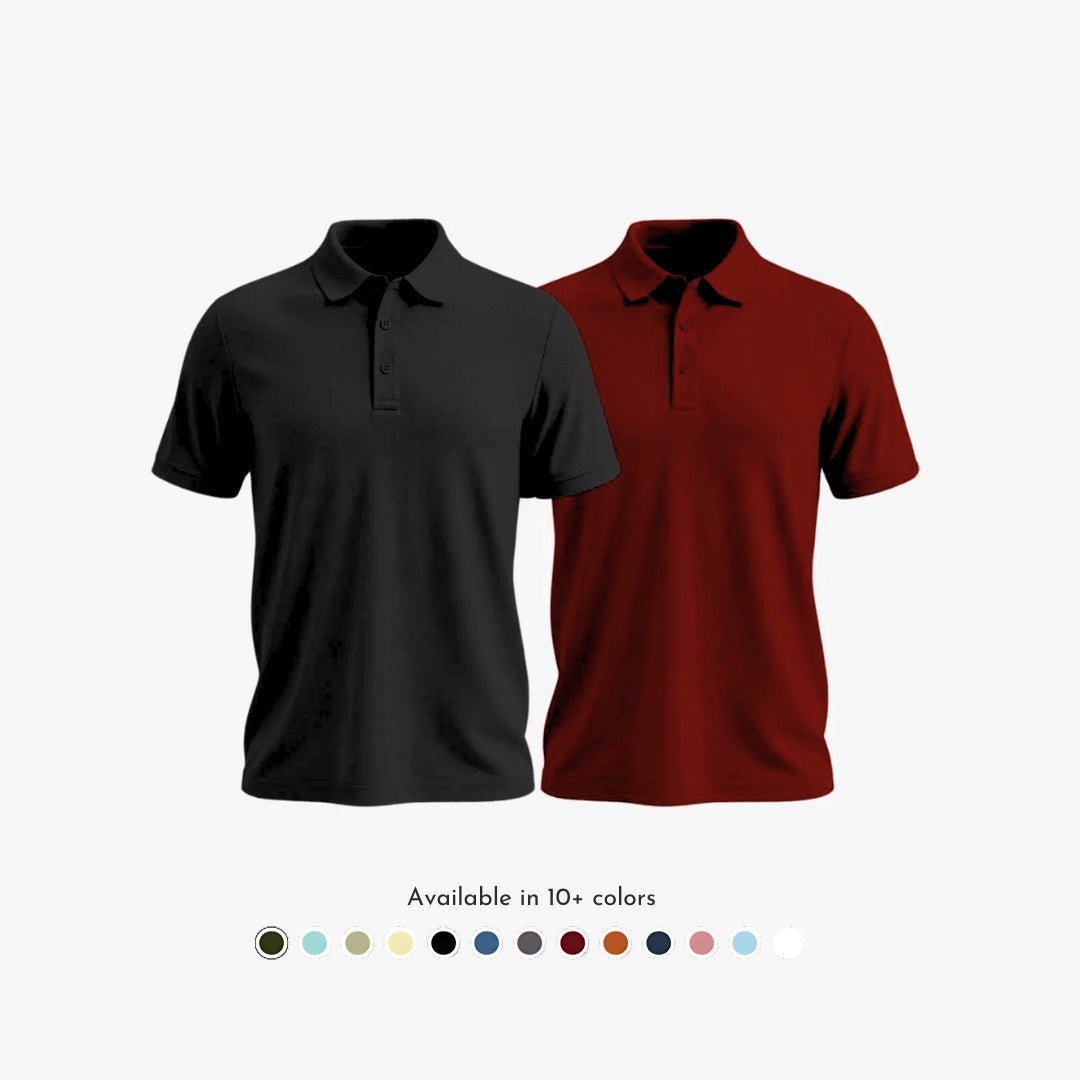 Combo Pack of 2 Men's Solid Matte Polo Collar Black & Maroon T-shirts