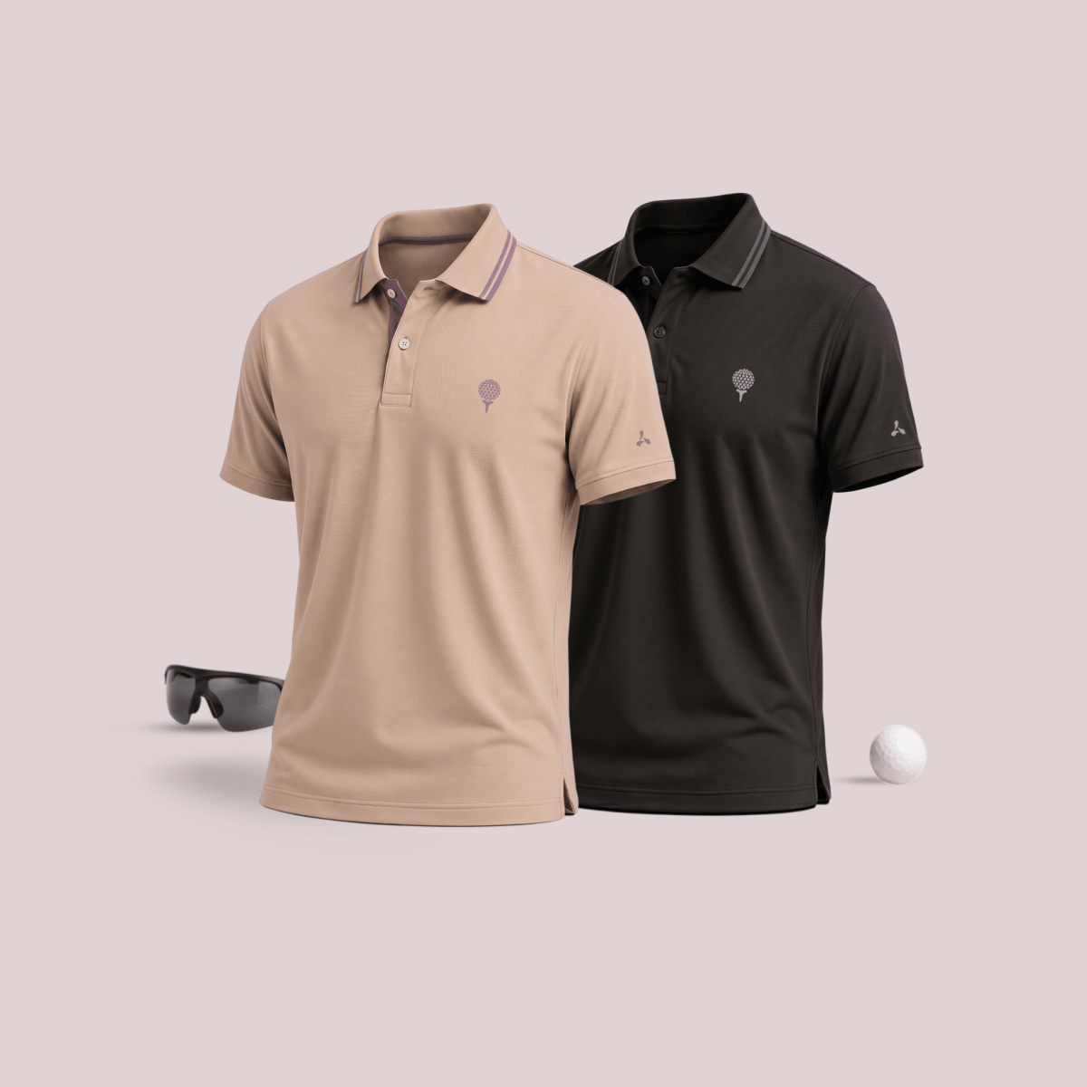 Crèst Polo Combo Pack of 2 Golf Polo T-Shirts for Men in Fawn & Black