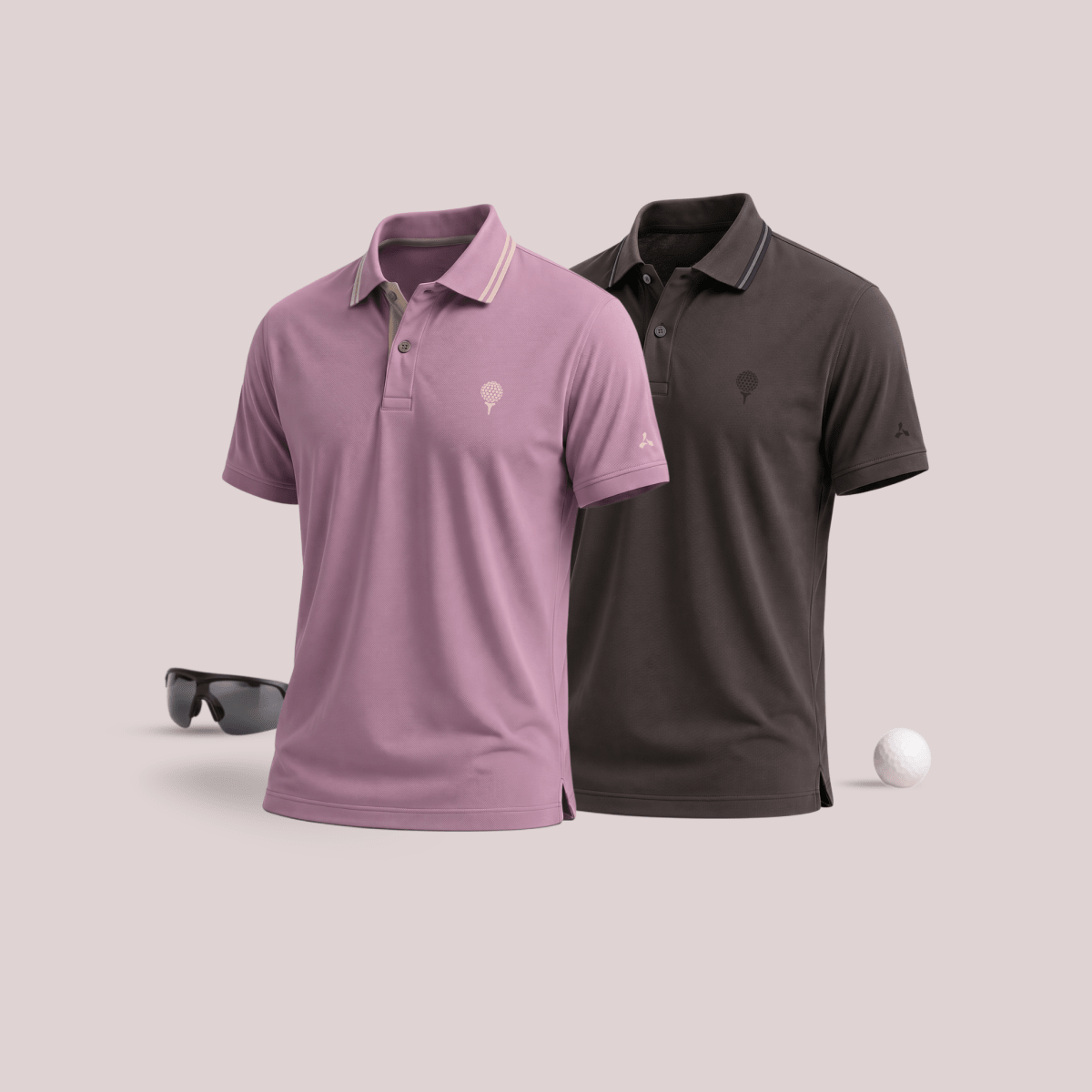 Crèst Polo Combo Pack of 2 Golf Polo T-Shirts for Men in Light Wine & Grey