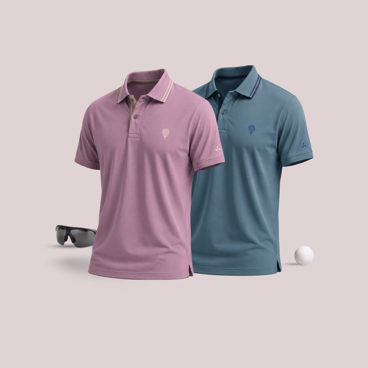 Crèst Polo Combo Pack of 2 Golf Polo T-Shirts for Men in Light Wine & Royal Green