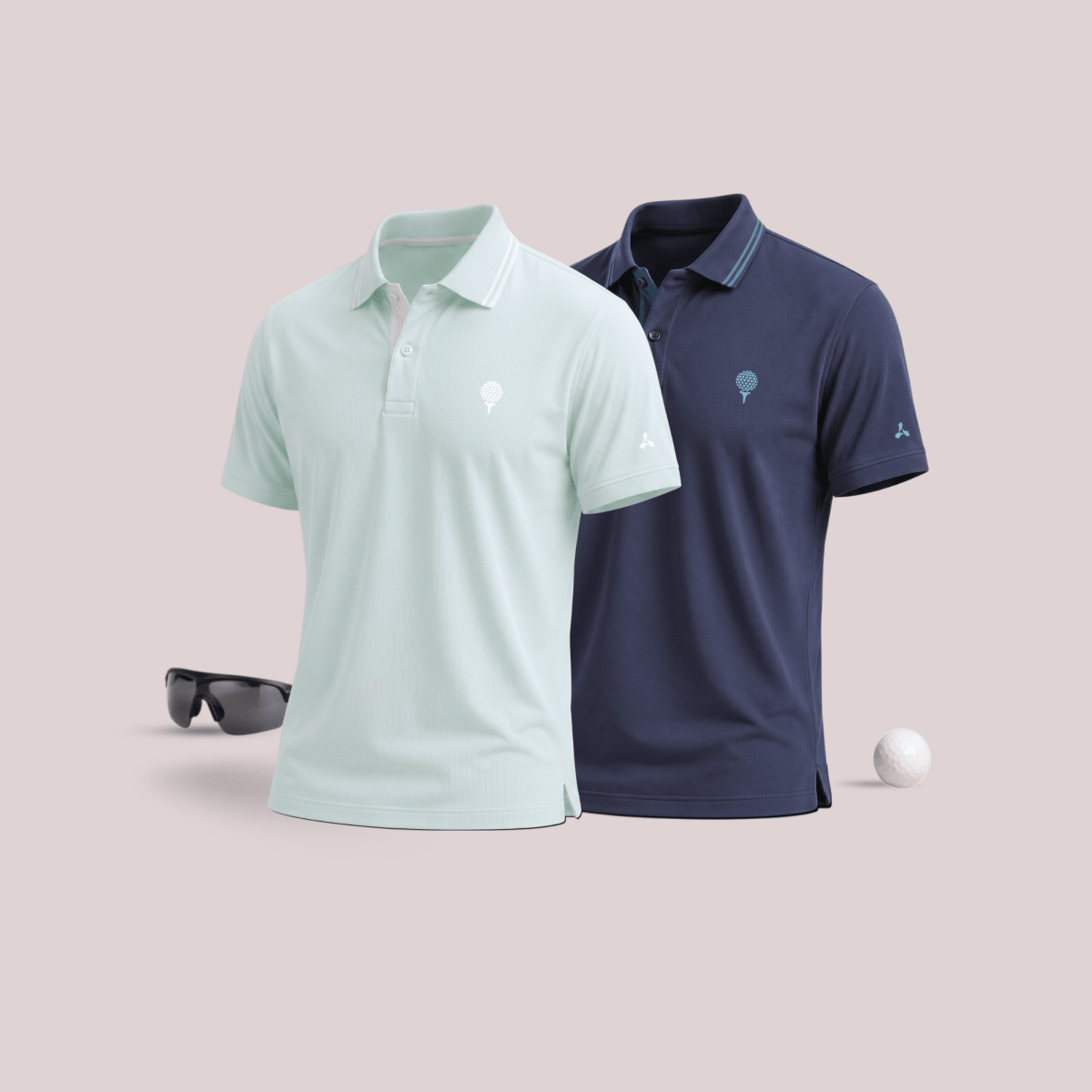 Crèst Polo Combo Pack of 2 Golf Polo T-Shirts for Men in Sea Green & Light Navy
