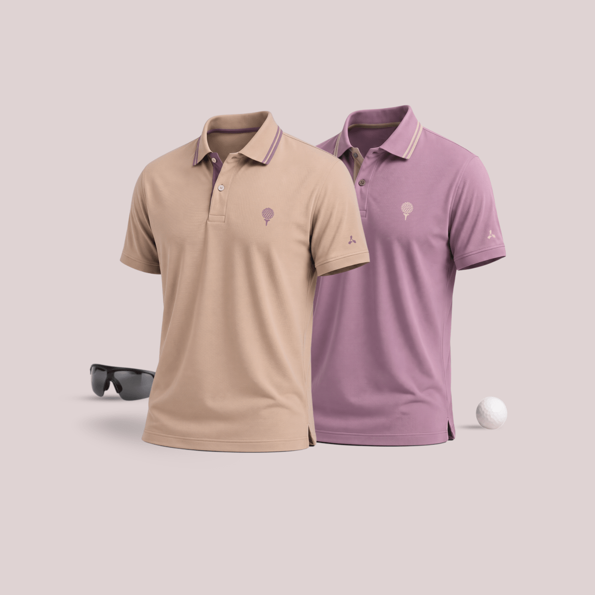 Crèst Polo Pack of 2 Premium Golf Polo T-Shirts for Men in Fawn & Light Wine