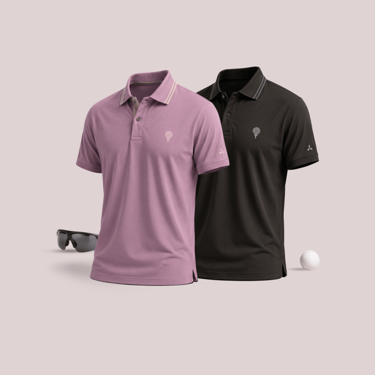Crèst Polo Pack of 2 Premium Golf Polo T-Shirts for Men in Light Wine & Black