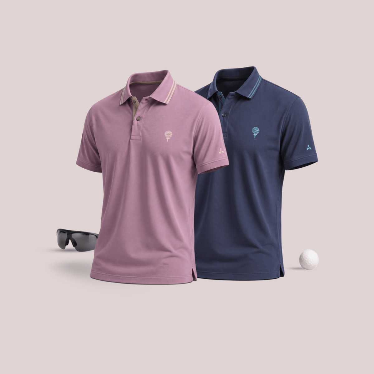 Crèst Polo Pack of 2 Premium Golf Polo T-Shirts for Men in Light Wine & Light Navy