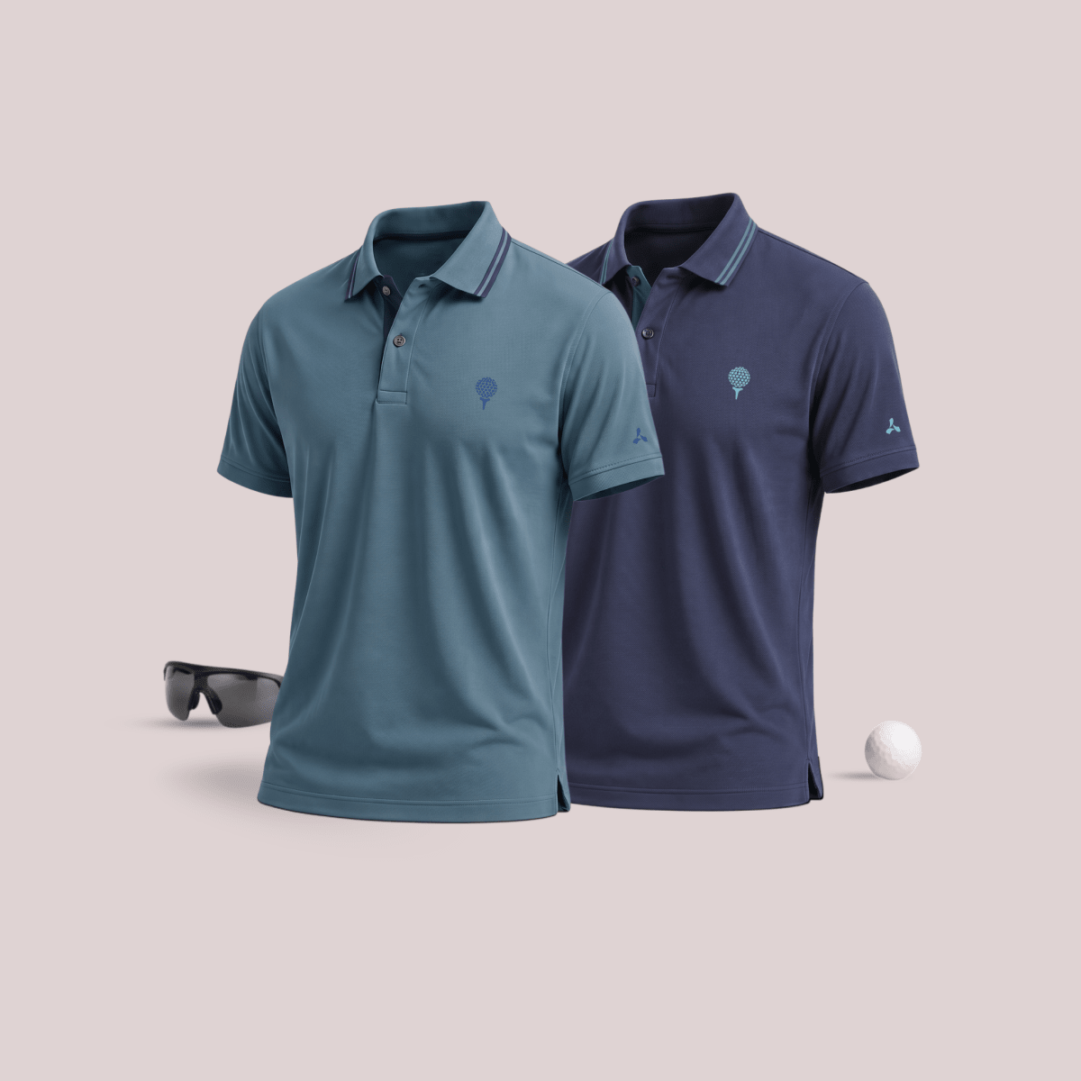 Crèst Polo Pack of 2 Premium Golf Polo T-Shirts for Men in Royal Green & Light Navy