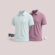 Crèst Polo Pack of 2 Premium Golf Polo T-Shirts for Men in Sea Green & Wine
