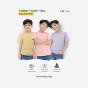 Feather Touch Boys Plain Round Neck T-Shirt – Olive, Peach & Lavender Combo