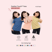 Feather Touch Round Neck T-Shirt for Girls - Plain - Pack of 3 - Dark Blue, Peach & Olive