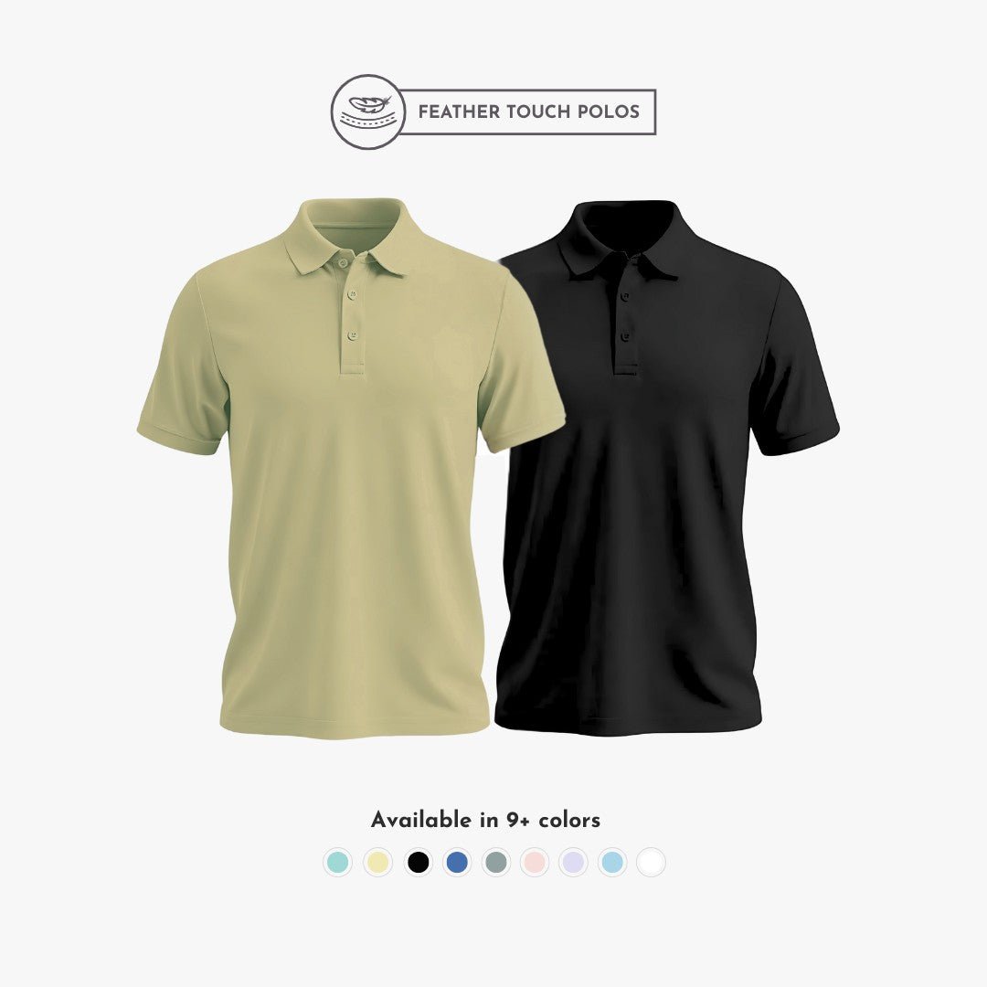 Ultra-soft Feather Touch Polo men’s T-shirts in olive and black, combo pack