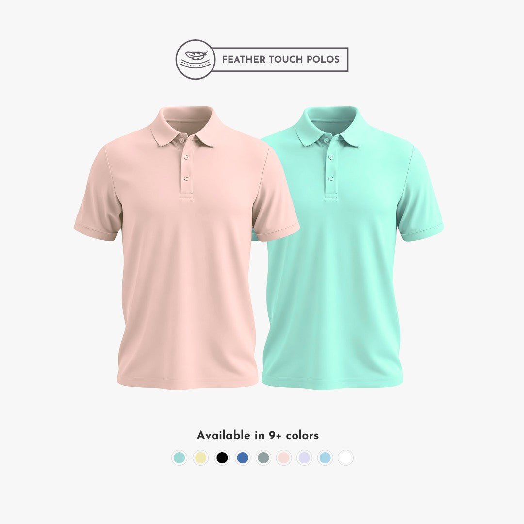 Men's Polo T-Shirt Combo Pack - Ultra Soft Feather Touch Polo Neck in Solid Peach & Mint