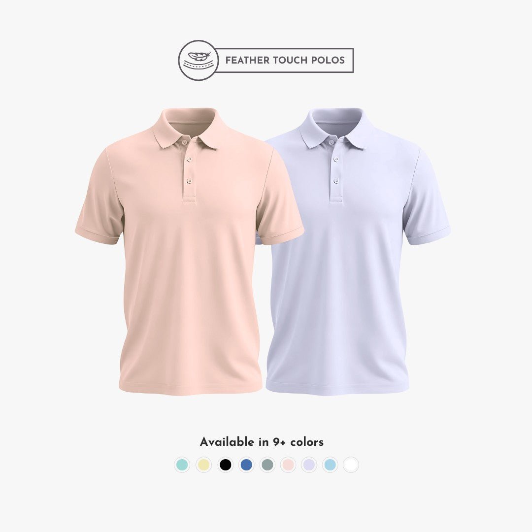 Men's Polo T-Shirt Combo Pack - Ultra Soft Feather Touch Polo Neck in Solid Peach & Purple