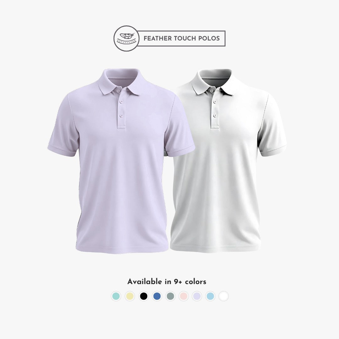 Men's Polo T-Shirt Combo Pack - Ultra Soft Feather Touch Polo Neck in Solid Purple & White