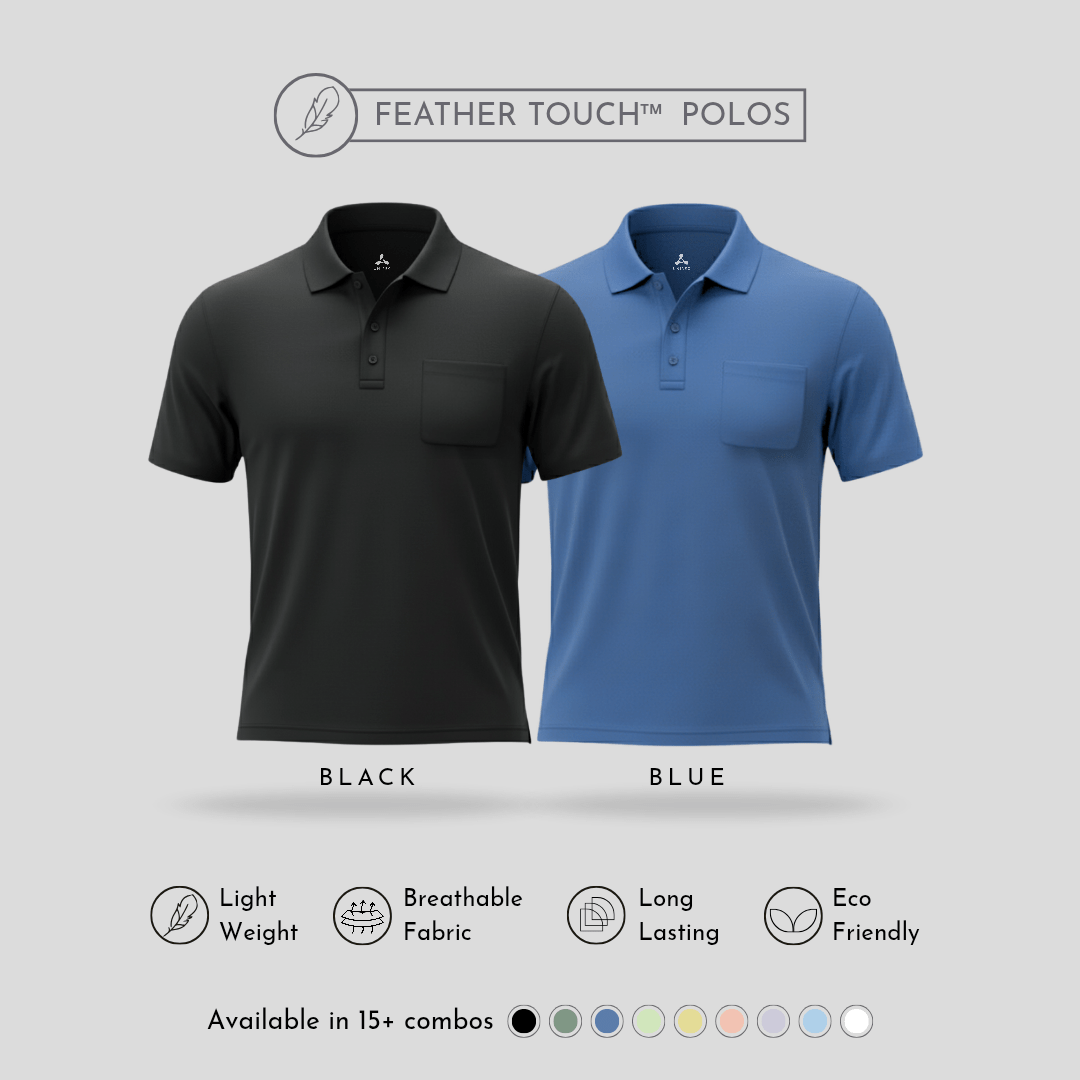Feather Touch™ Polos with Pocket – Ultra Soft Black & Blue Men's Combo
