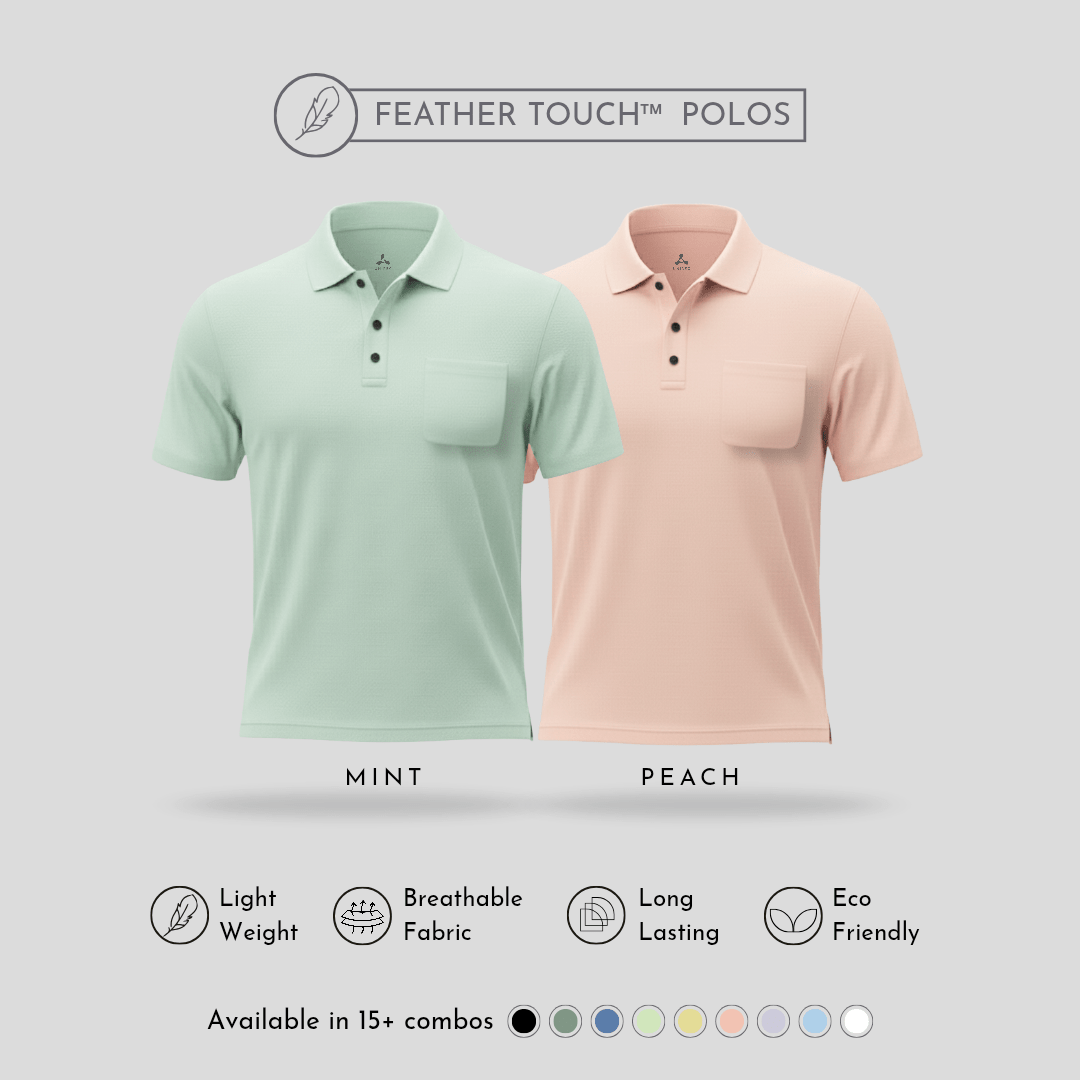 Feather Touch™ Polos with Pocket – Ultra Soft Mint & Peach Men's Combo