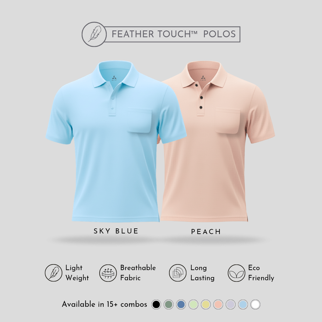 Feather Touch™ Polos with Pocket – Ultra Soft Sky Blue & Peach Men's Combo