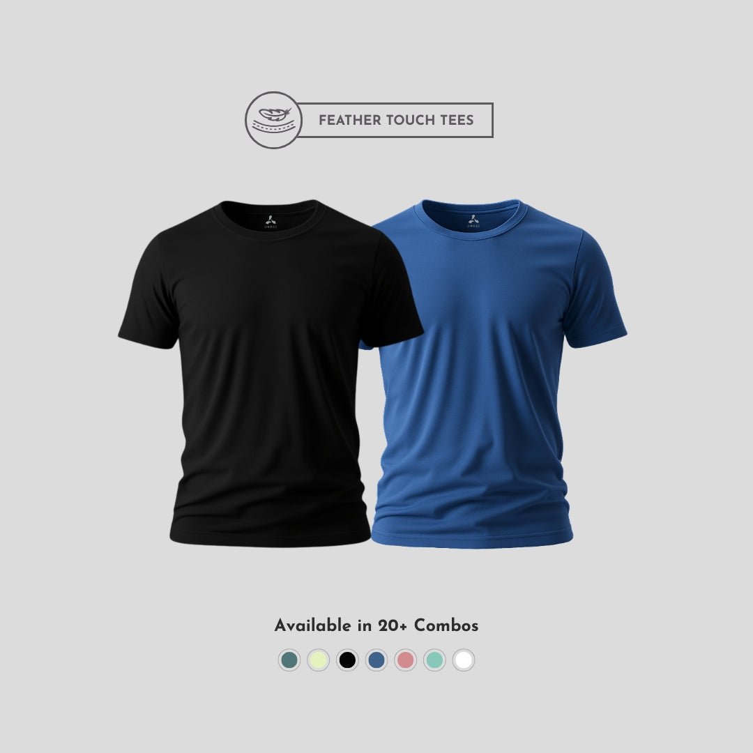 Men's Round Neck T-Shirt Combo – Feather Touch in Black & Blue
