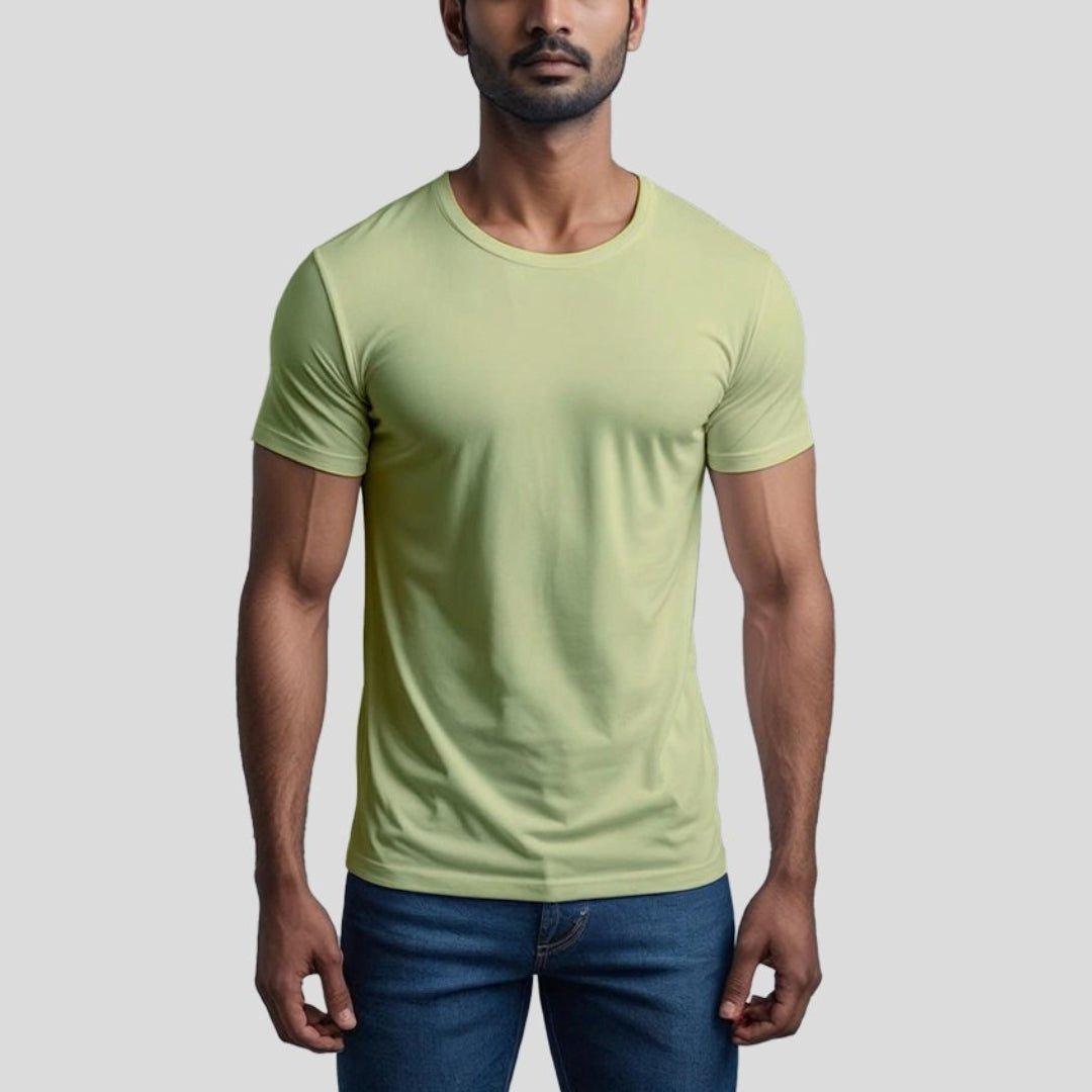 Feather Touch Round Neck - Combo Pack of 2 Plain Black & Olive T-Shirt for Men