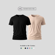 Feather Touch Round Neck - Combo Pack of 2 Plain Black & Peach T-Shirt for Men