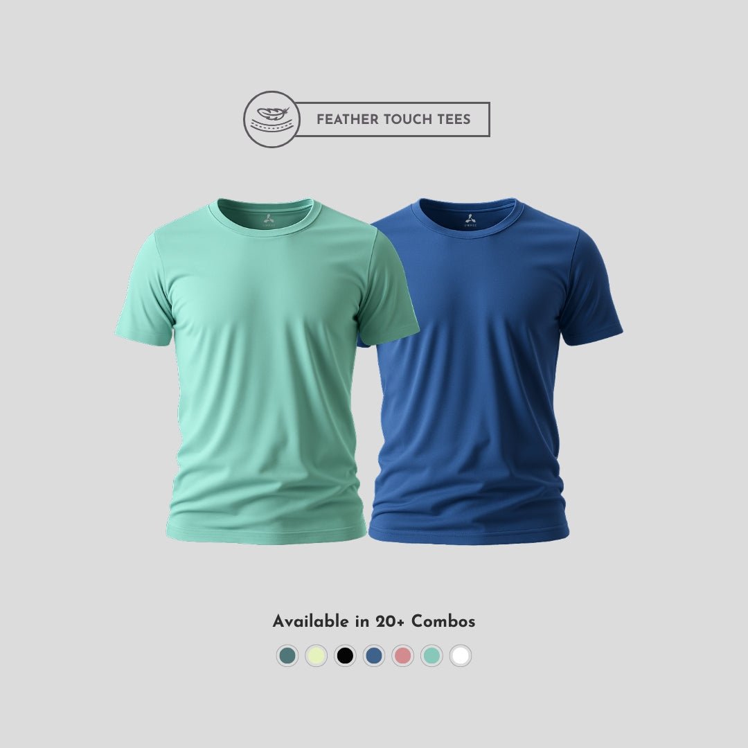 Men's Round Neck T-Shirt Combo – Feather Touch in Mint & Blue