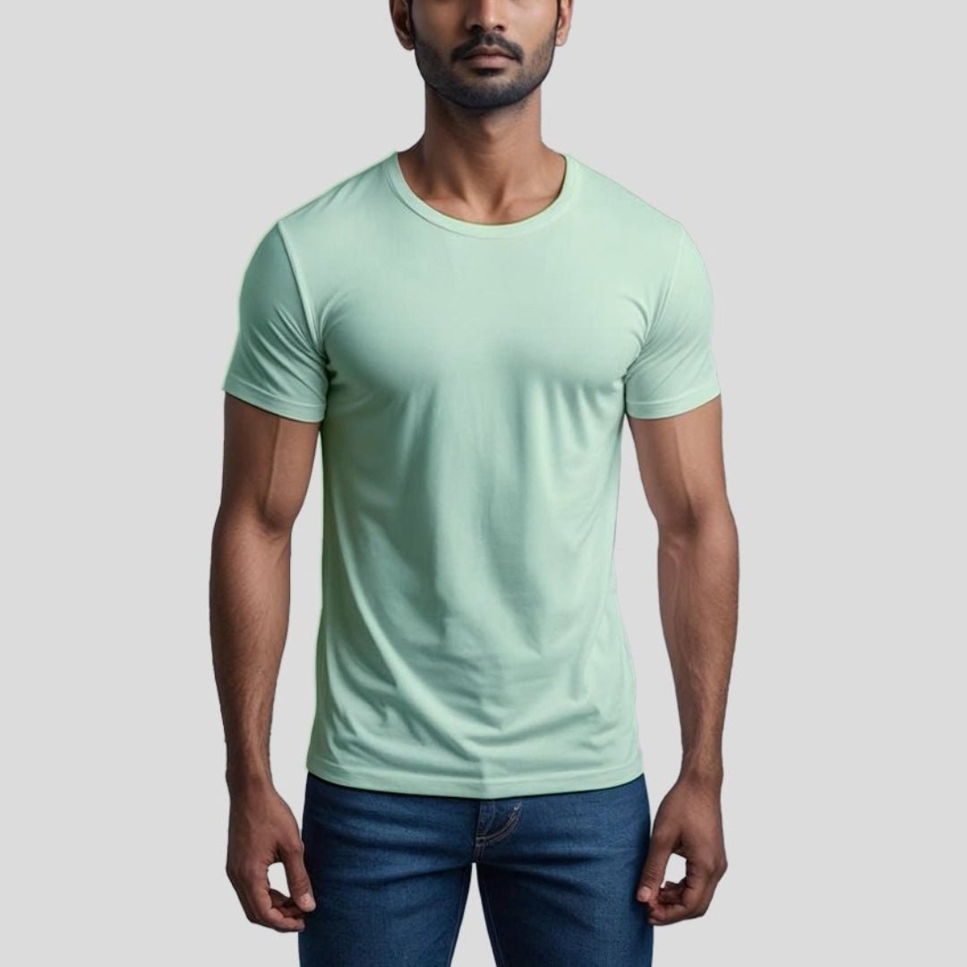 Feather Touch Round Neck - Combo Pack of 2 Plain Mint & Olive T-Shirt for Men
