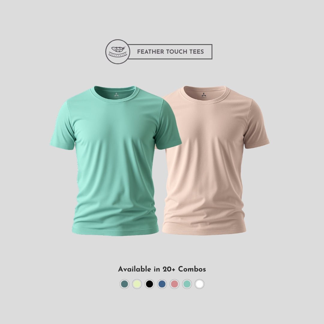 Men's Round Neck T-Shirt Combo – Feather Touch in Mint & Peach