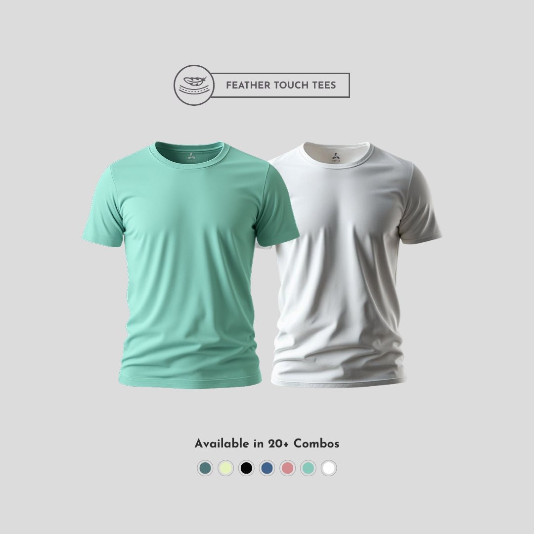 Men's Round Neck T-Shirt Combo – Feather Touch in Mint & White
