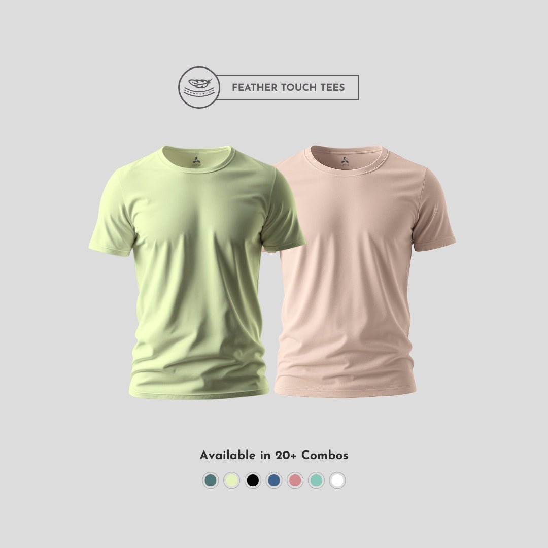 Men's Round Neck T-Shirt Combo – Feather Touch in Olive & Peach
