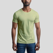 Feather Touch Round Neck - Combo Pack of 2 Plain Olive & White T-Shirt for Men
