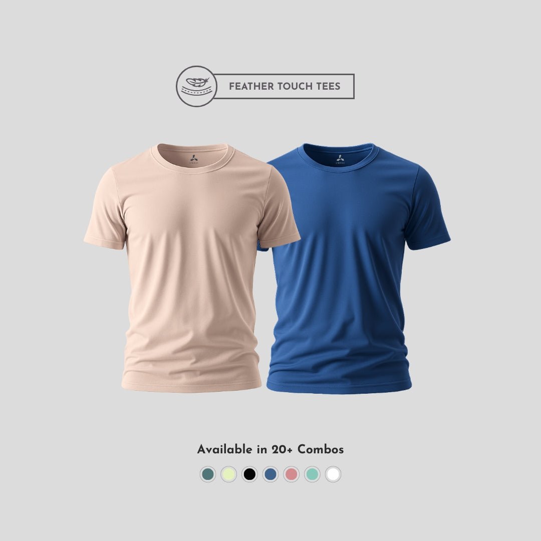 Men's Round Neck T-Shirt Combo – Feather Touch in Peach & Blue