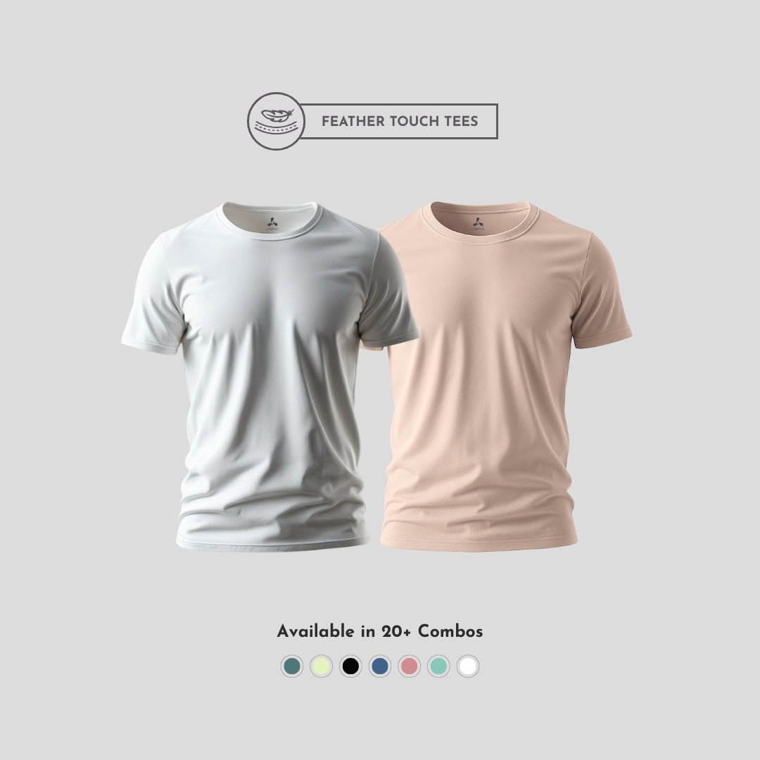 Combo of white and peach round neck t-shirts for men