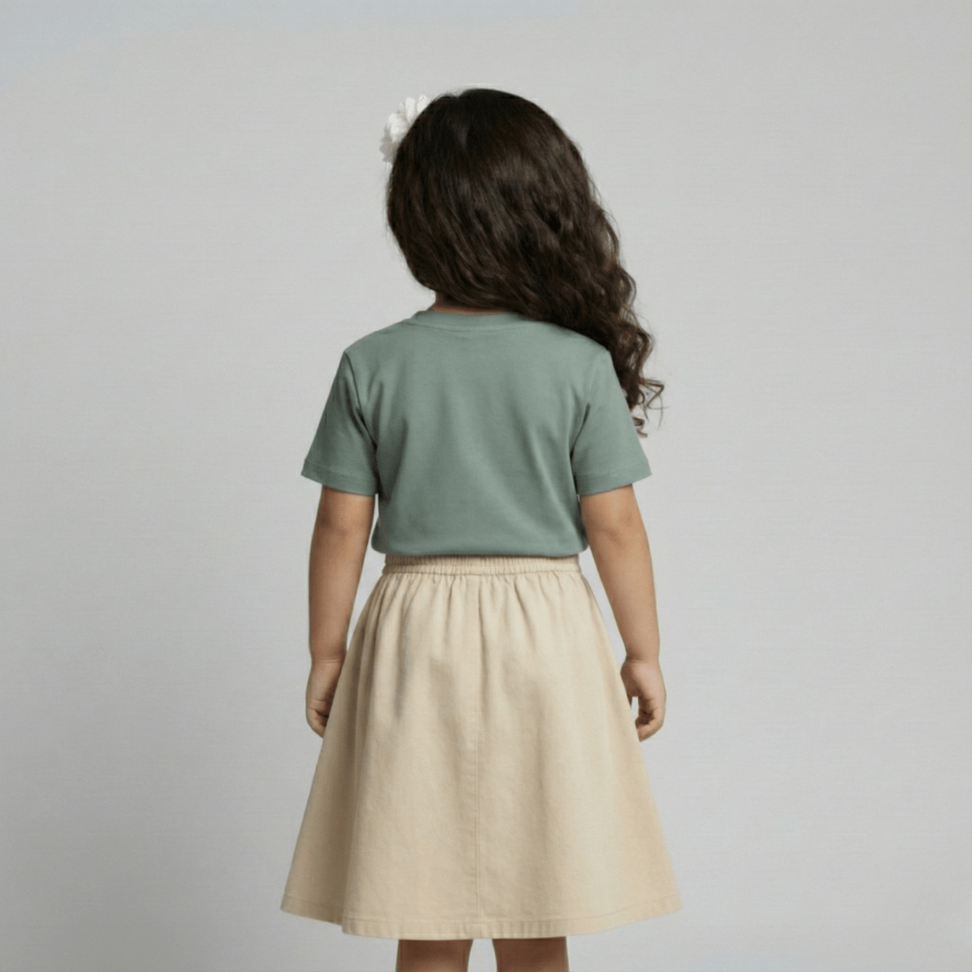 Feather Touch Round Neck Plain Army T-Shirt for Girls