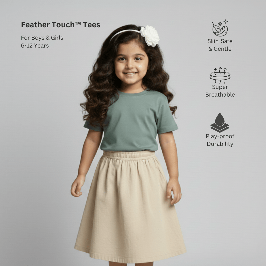 Feather Touch Round Neck Plain Army T-Shirt for Girls