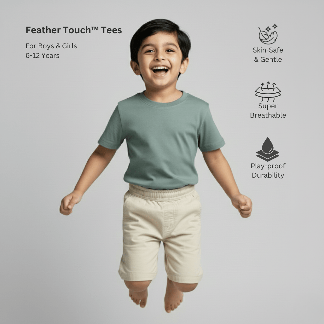 Feather Touch Round Neck Plain Army T-Shirt for Kids