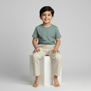 Feather Touch Round Neck Plain Army T-Shirt for Kids