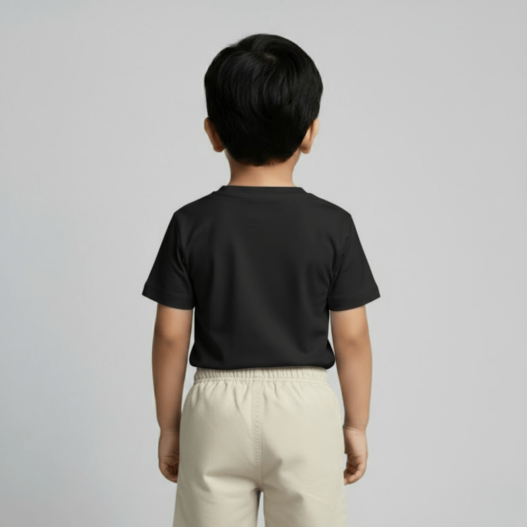 Feather Touch Round Neck Plain Black T-Shirt for Boys