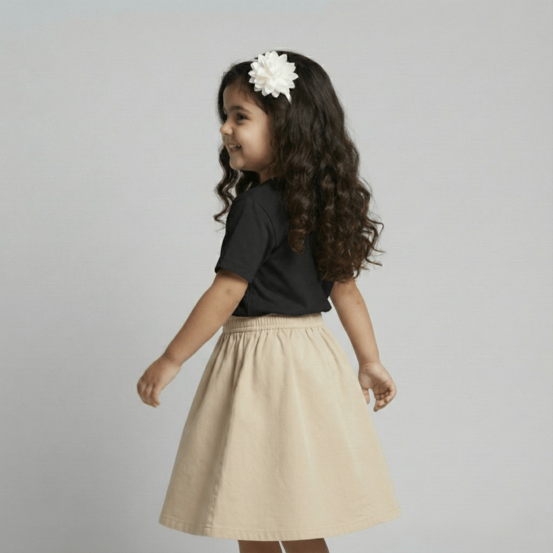 Feather Touch Round Neck Plain Black T-Shirt for Girls