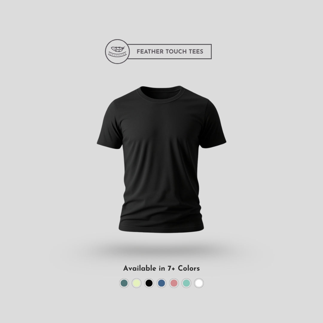 Feather Touch Round Neck Plain Black T-Shirt for Men