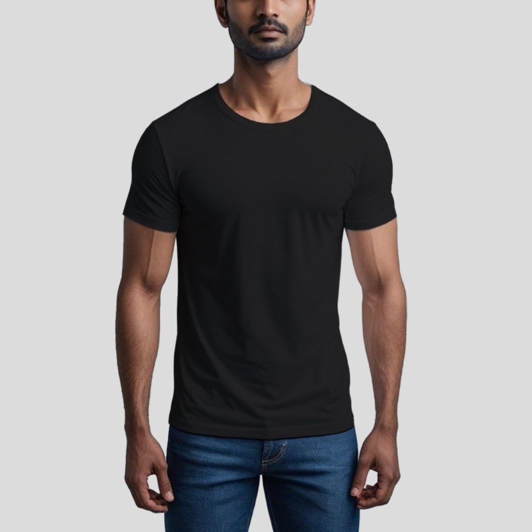 feather touch black round neck T-shirt for men